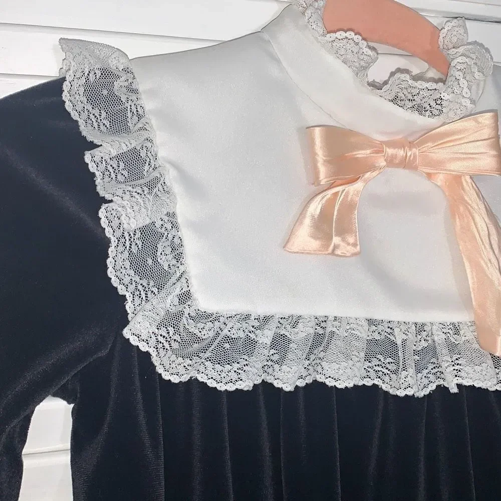 Vintage Bonnie Jean Velvet Lace Bib Collar Dress Size‎ 6